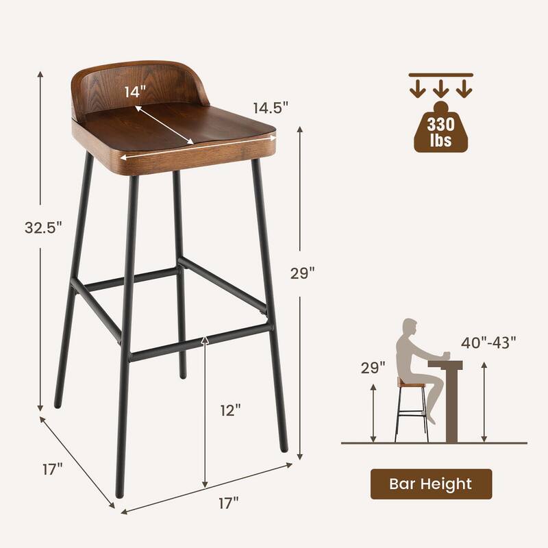 Gymax Set of 4 Industrial 29'' Bar Stool Bar Height Saddle Seat
