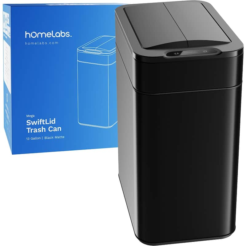 hOmeLabs 13 Gallon Kitchen Trash Can - Retractable Automatic Sensor Butterfly Lid, Easy to Clean, Battery-Operated - Matte Black - Matte Black - 13 Gallon
