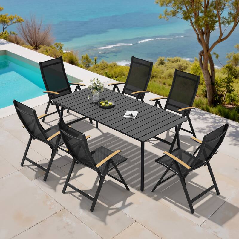 7PC VredHom Outdoor Patio Dining Set Folding Chairs and Dining Table - Set of 7