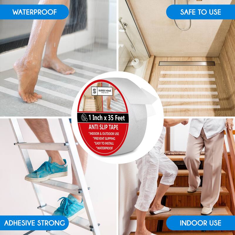 Non-Slip Grip Tape - Waterproof Non-Skid Adhesive Tape For Stairs, - Heavy Duty PEVA Safety Anti Slip Tape