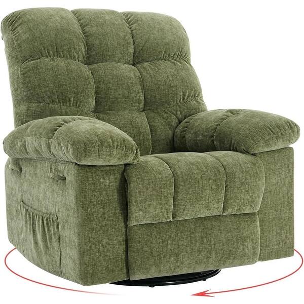 slide 2 of 7, Rocking Recliner Chair with 360° Swivel, Upholstered Fabric Glider Recliner Green