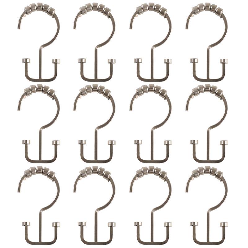 Utopia Alley Deco Flat Double Roller Shower Curtain Hooks, Brushed Nickel - Brushed Nickel