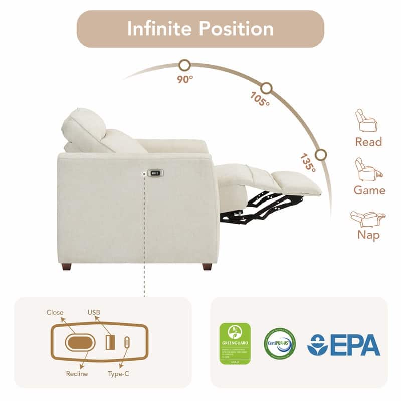 Spruce & Spring Katie Zero Wall Power Reclining Sofa Couch