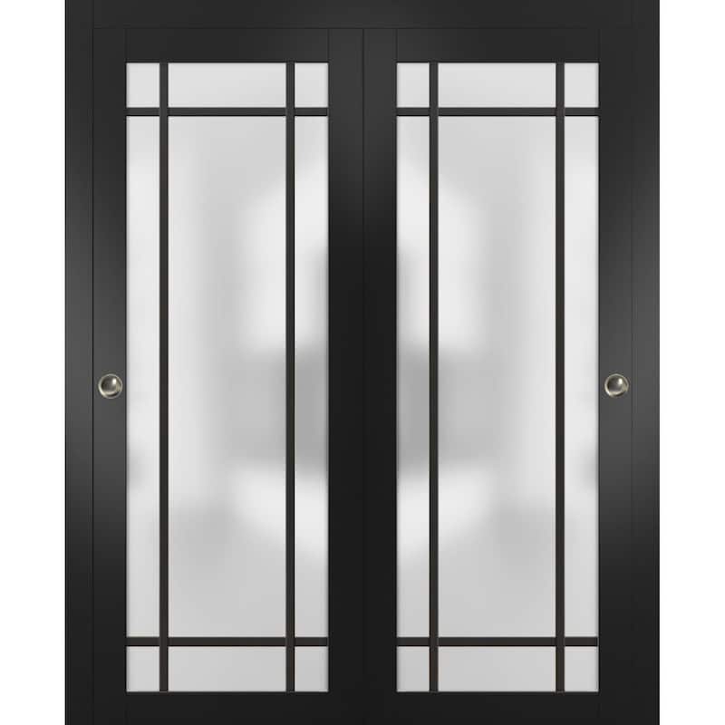 Bypass Doors 36 x 80 Planum 2112 Matte Black Sturdy Rails - Black - 56" x 80" ( 2* 28x80)
