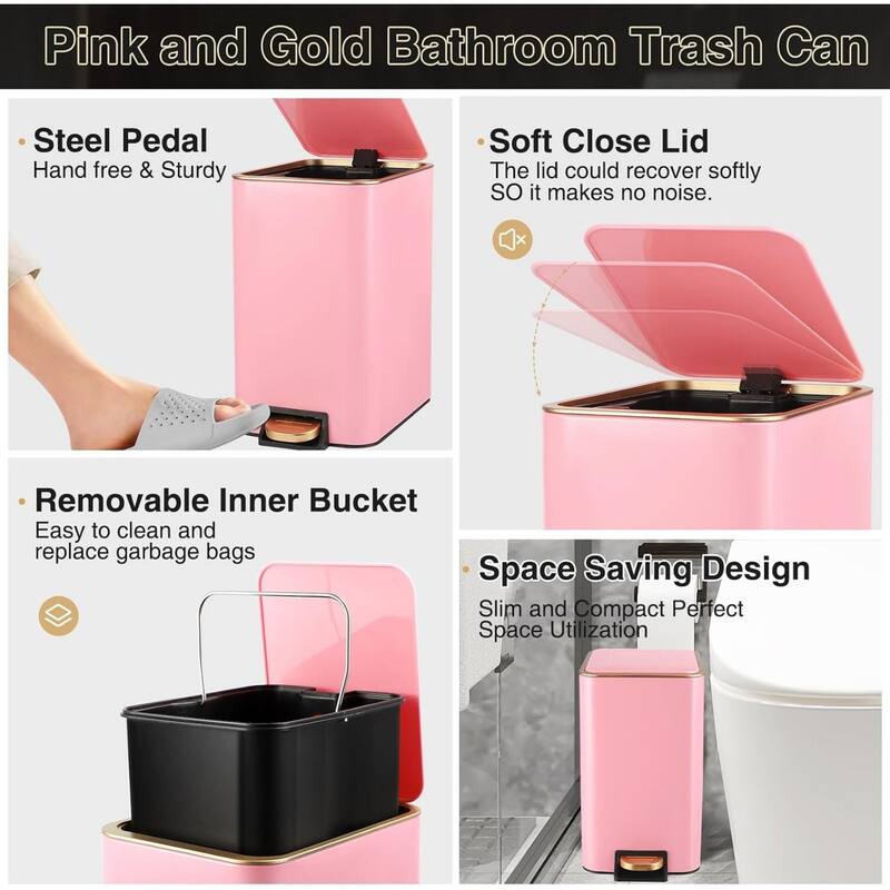 8-piece bathroom set with stainless steel trash can, toilet brush, toothbrush set, soap dispenser
