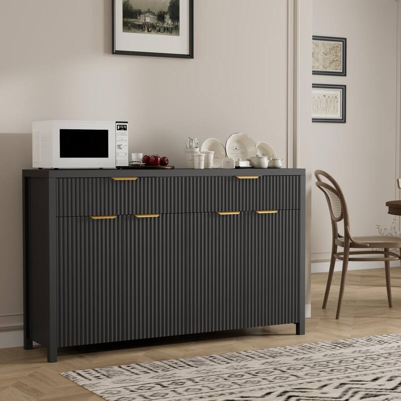 55"Fluted Sideboard Buffet Cabinet with Storage Drawers and Adjustable Shelves