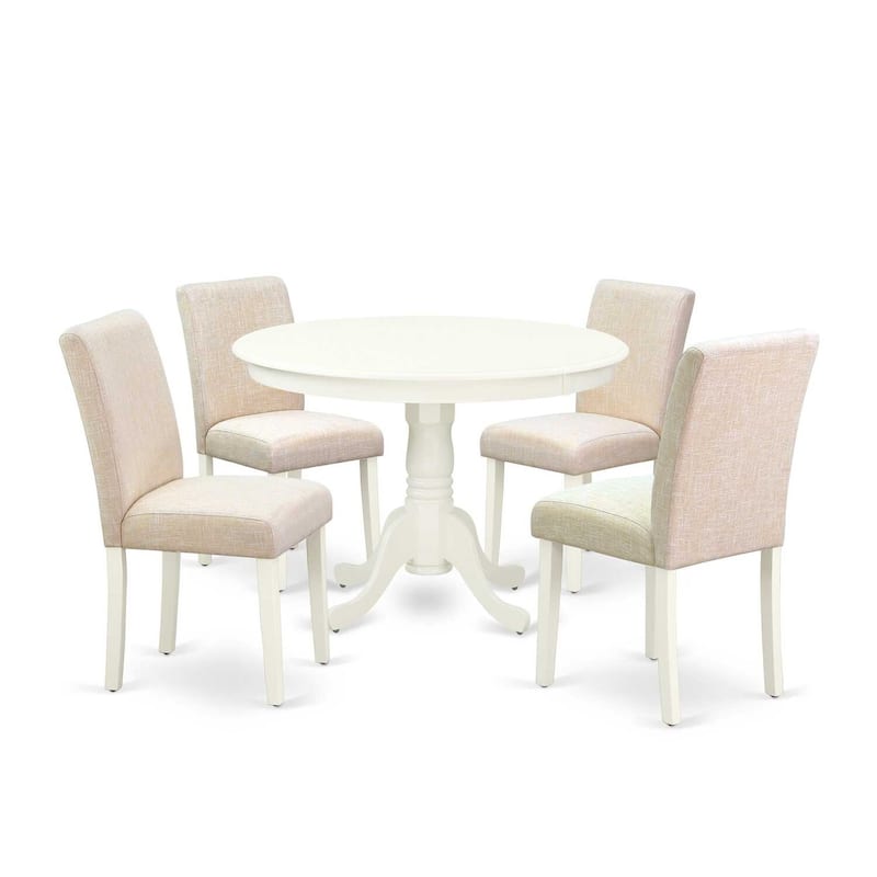 Round Dinette Set 5Pc - 42 Inch Table & 4 Parsons Chairs - Rustic Farmhouse Kitchen Dining Room Set