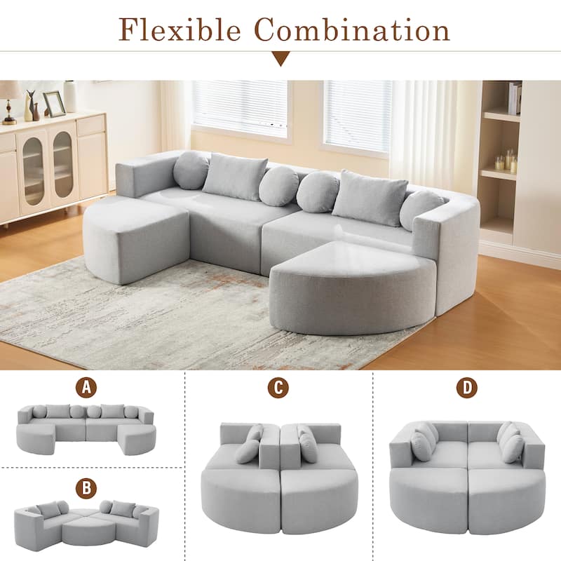 Curved Modular Sectional Boneless Upholstered Sofa Convertible Sleeper Sofa Bed, Free Combination, Boucle Deep Seating Sofa