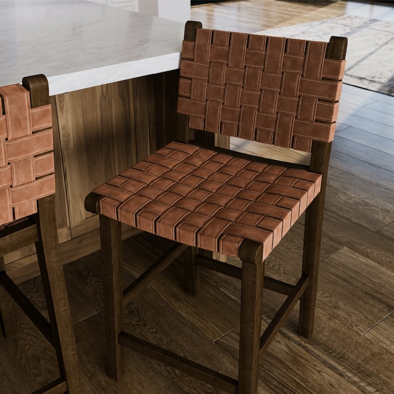Maven Lane Noah Kitchen Dining Stool with Vegan Leather - Aged Brown - Counter Height