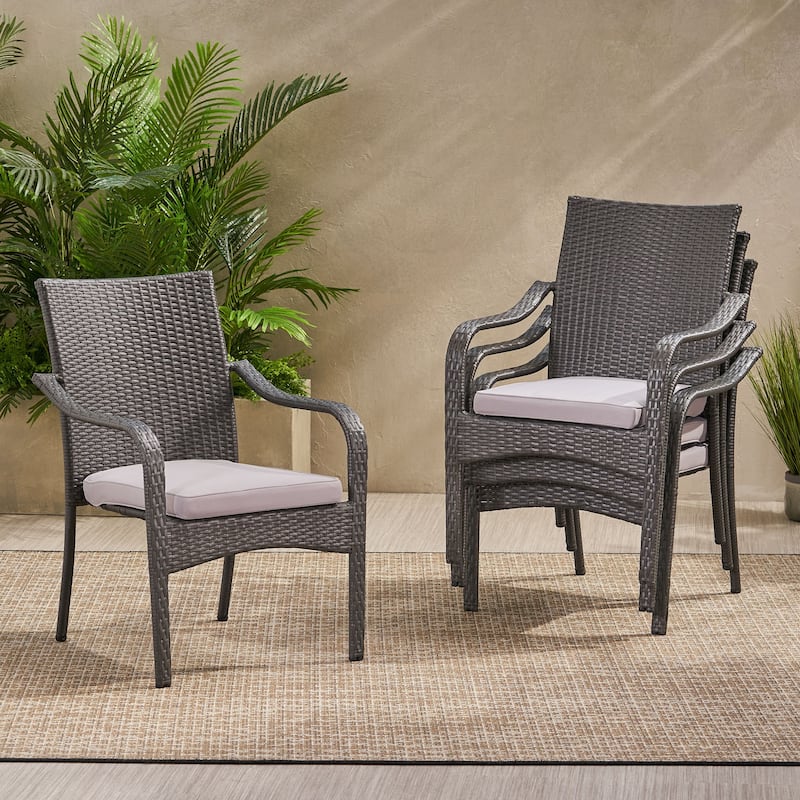 Outdoor PE Rattan Stacking Chair with Iron Frame(Set of 4), Grey