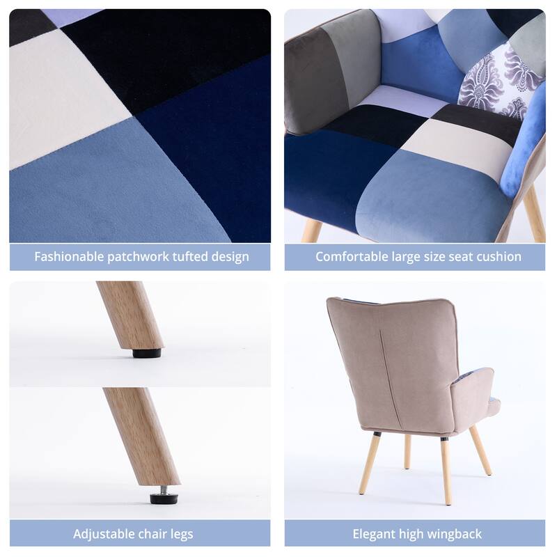 Upholstered Wingback Accent Chair with Rubberwood Legs & Levelers