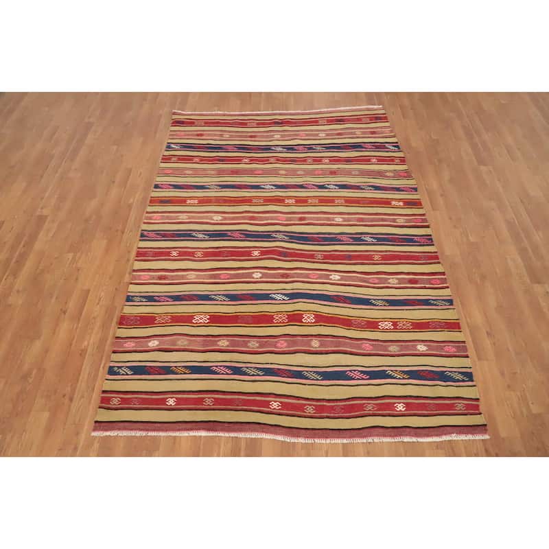 Hand Woven Oriental 100% Wool Carpet Southwestern Tribal Multi-Colored Kilim Area Rug - 7' 11'' X 5' 7''
