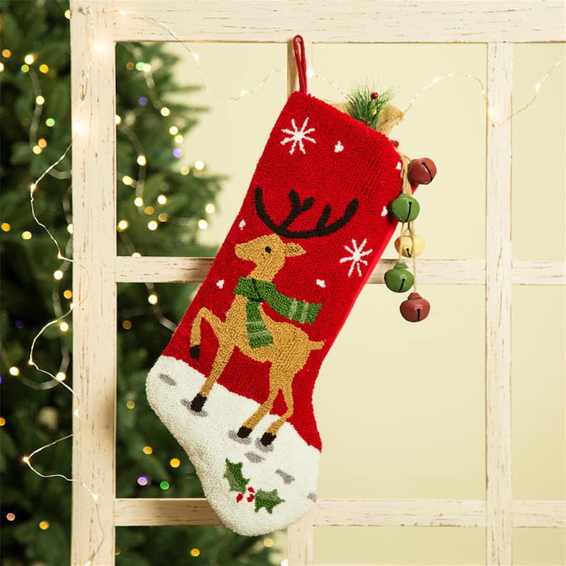 Glitzhome Christmas Reindeer Fox Cat Dog Dinosaur Warm Hooked Stocking
