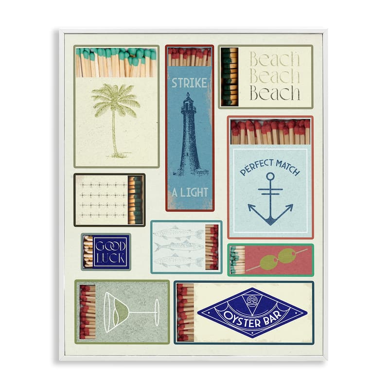 Stupell Nautical Theme Matchboxes Framed Giclee Art Design By Lil' Rue - 24 x 30 - White