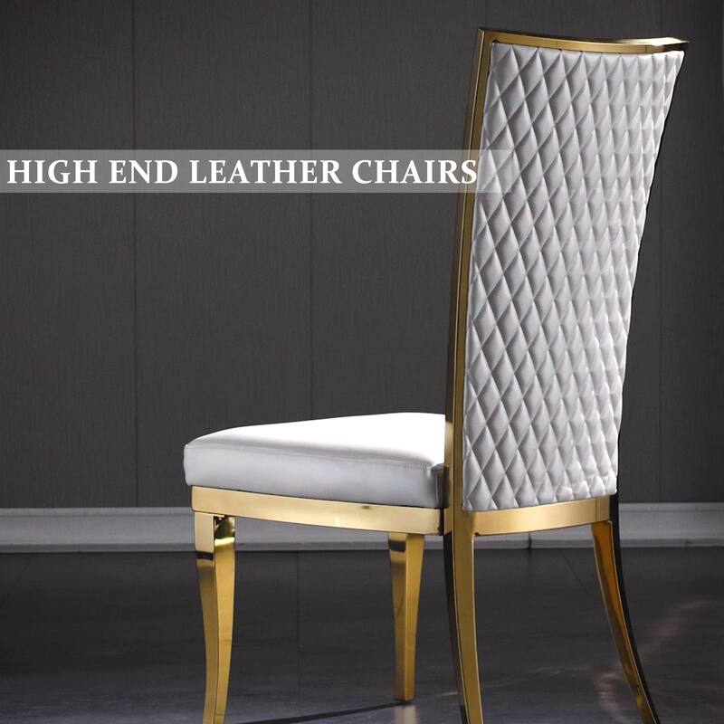 Upholstered dining chair with Hand-stitched diamond backrest and polished stainless steel legs