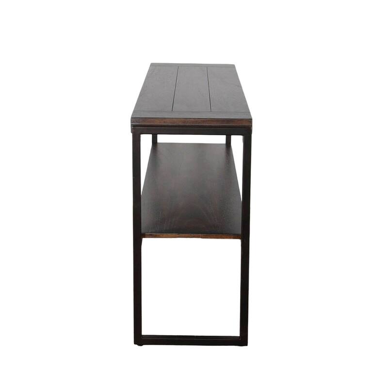 Lery Sofa Table, Dark Brown Wood, Black Metal, Bottom Shelf, 51 Inch