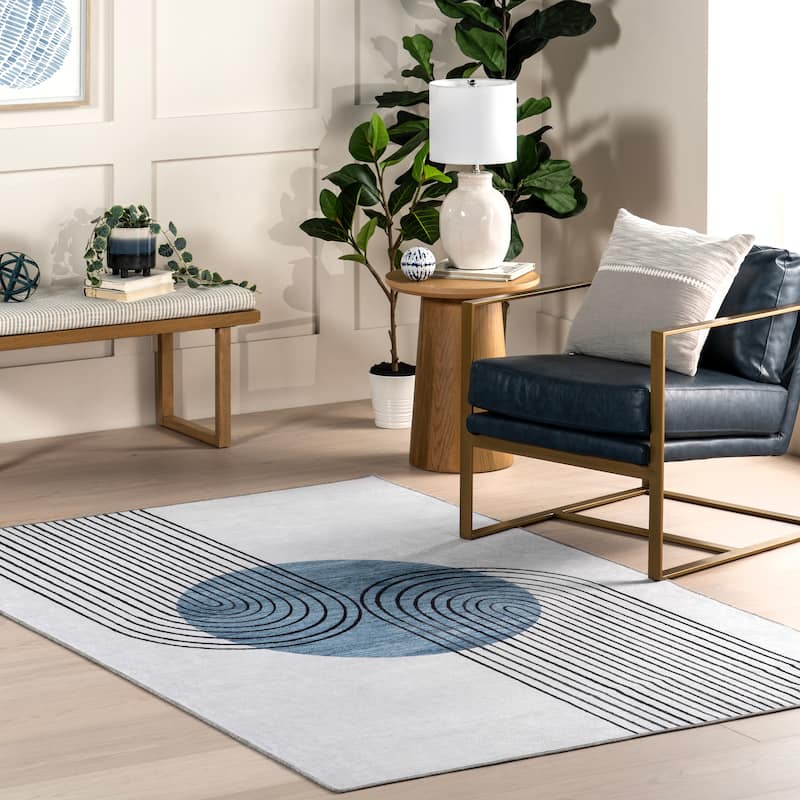 Nuloom Martine SpinClean Abstract Sun Machine Washable Area Rug - 2' 8" x 8' - Blue - Runner