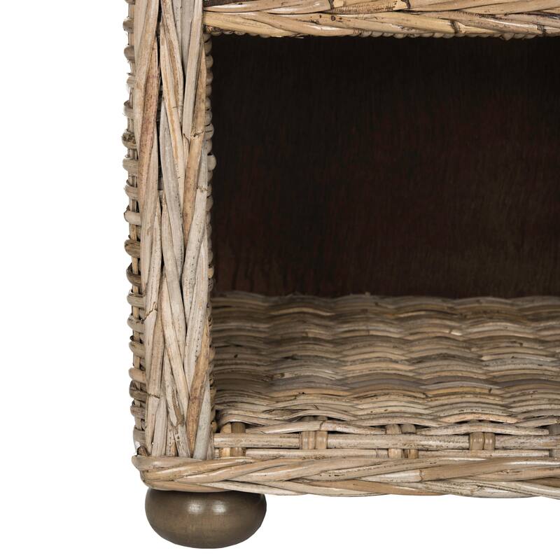 SAFAVIEH Epiphanie Wicker One Drawer Natural Kubu Grey Nightstand