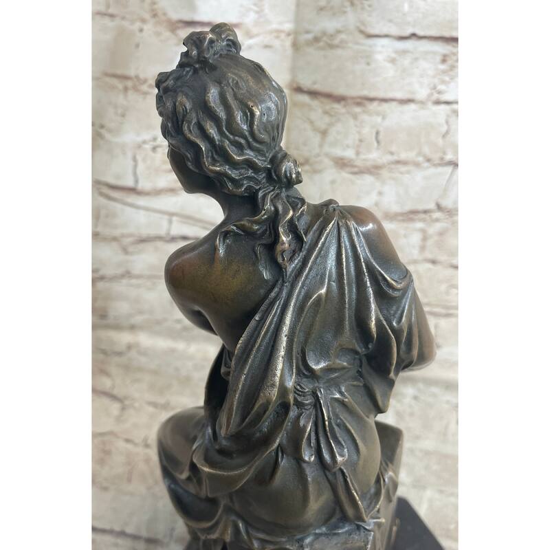 Graceful Bronze Sculpture Of A Seated Woman - Art Nouveau Style On Marble Base