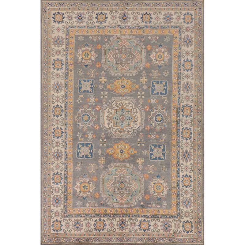 Ray Geometric Kazak Oriental Area Rug Hand-Knotted Wool Carpet - 6'7" x 9'8"