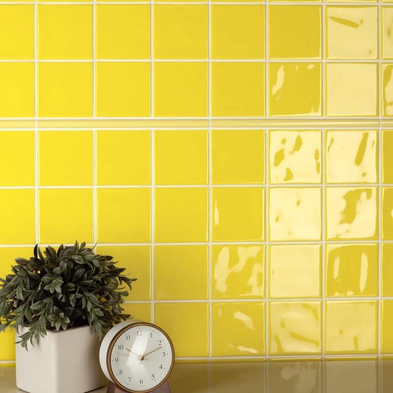 Merola Tile Twist Square Yellow Lemon 11-3/4" x 11-3/4" Ceramic Mosaic Wall Tile - Case (10 Tiles)