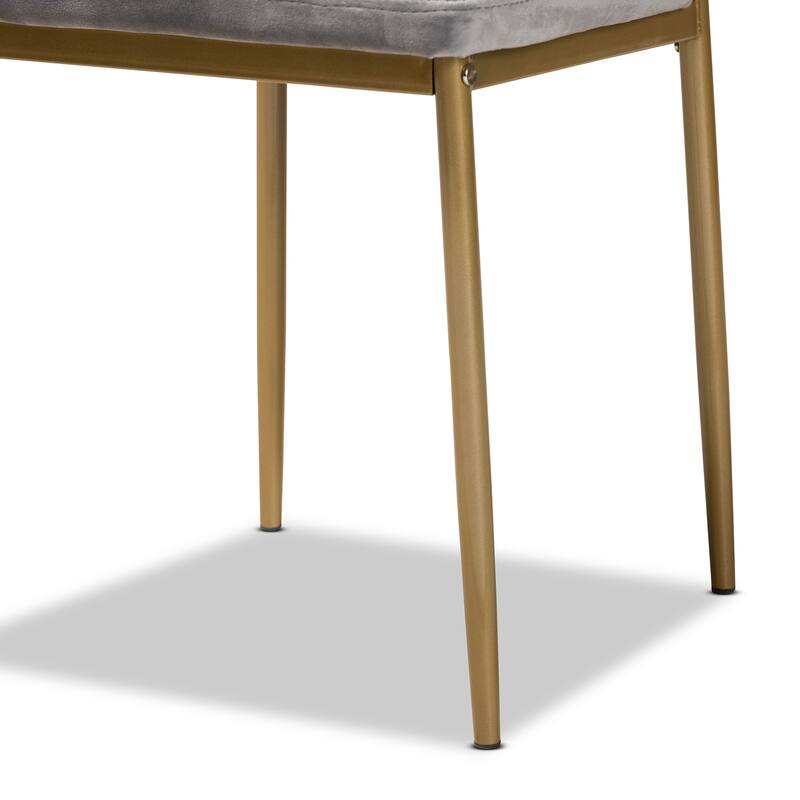 Modern Velvet Dining Chairs - 4 Piece Set - Grey Luxe Glam Metal Legs