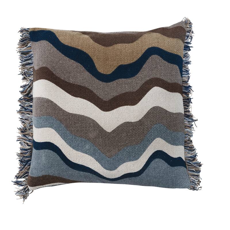 Abstract Print Cotton Throw Pillow Cover with Fringe - Cover Only - Single - 20.0"L x 20.0"W x 0.3"H - Pillow Covers - Multi