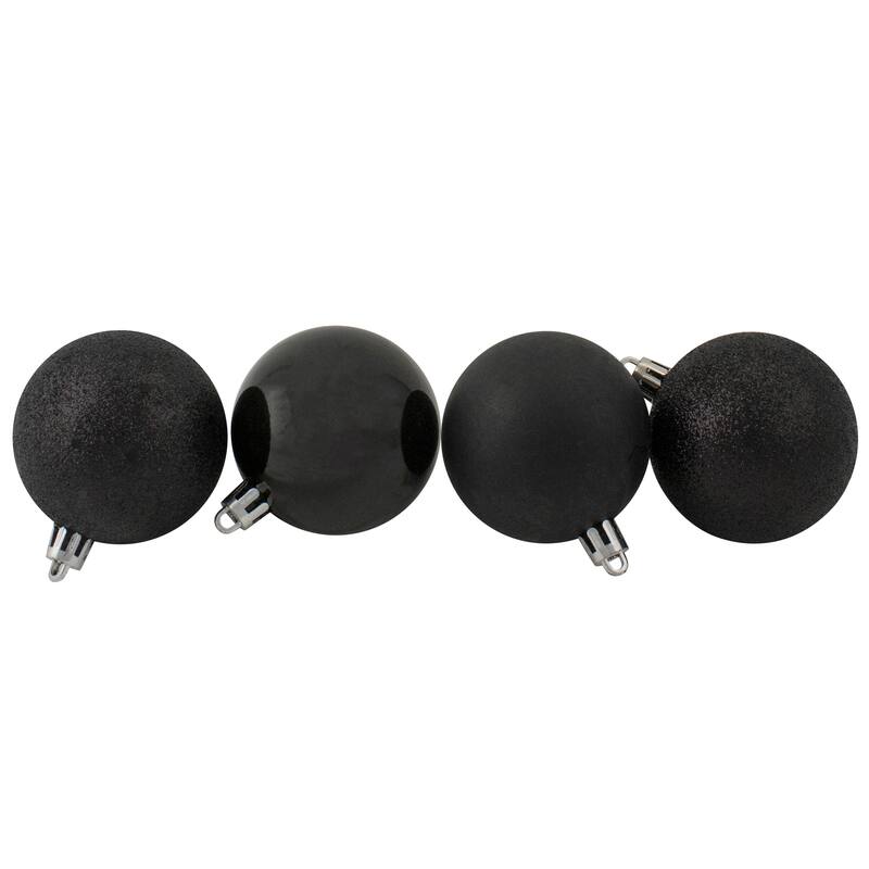 24ct Jet Black Shatterproof 4-Finish Christmas Ball Ornaments 2.5"