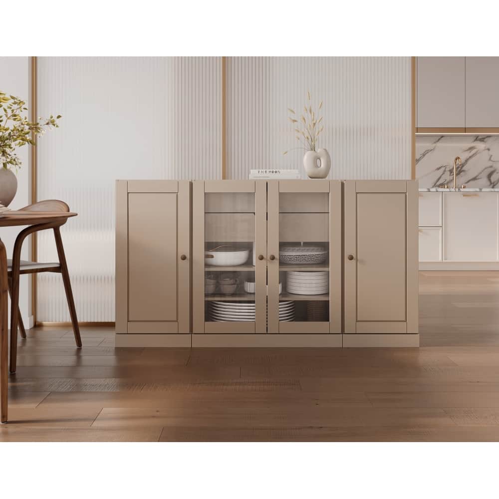 Palace Imports 100% Solid Wood 65" Sideboard with Solid, Clear Glass Doors, 2-Drawers and Adjustable Shelves