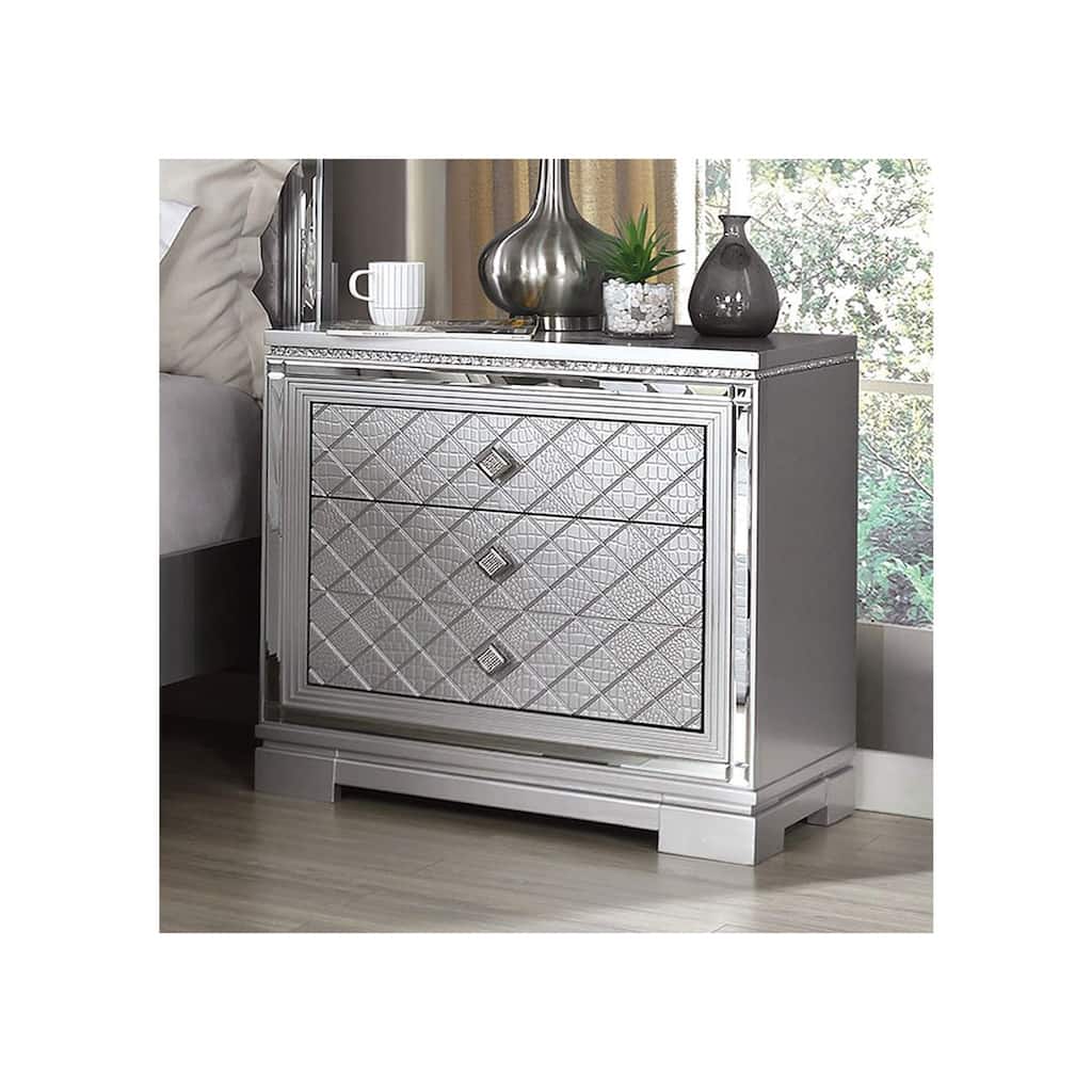 1pc Nightstand Bedside Table Hidden Jewelry Drawer Chrome Square Knob USB Charger Bedroom Furniture