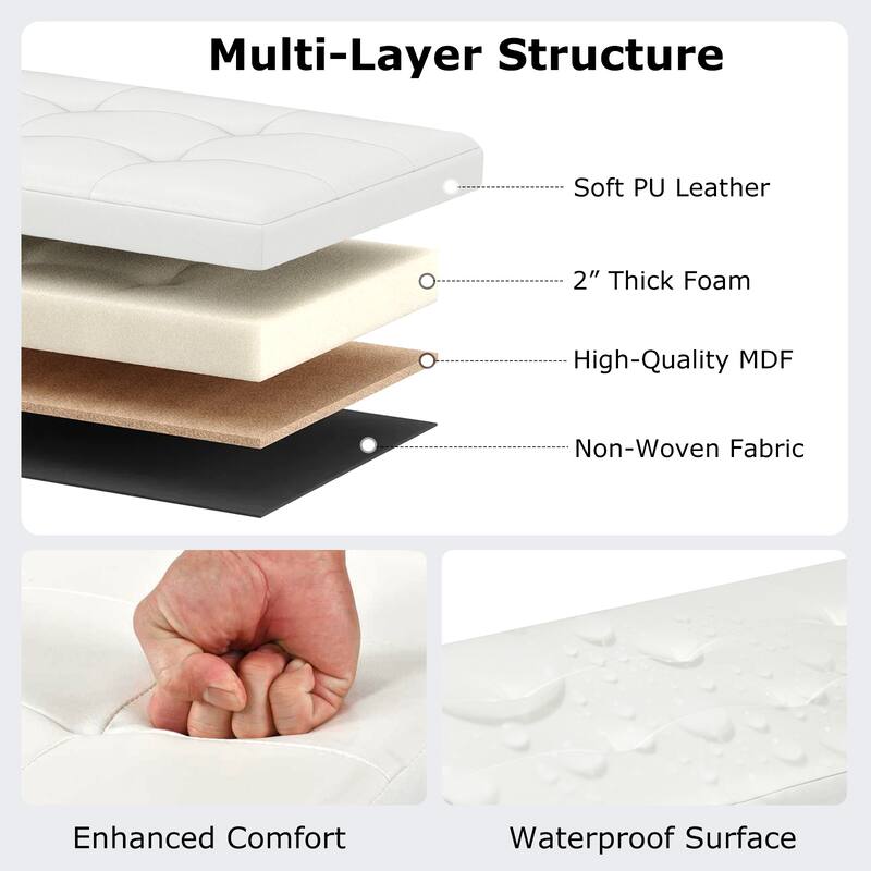 43 Inch PU Leather Storage Ottoman Bench with 38 Gallon Capacity Removable Divider and Foam Cushion for Living Room Entryway