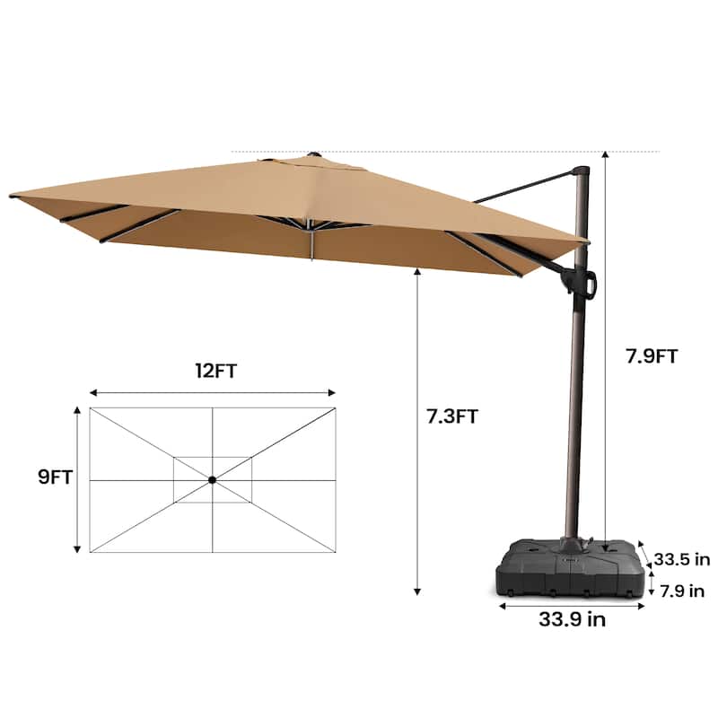 Pellebant 9 FT x 12 FT Outdoor Patio Cantilever-Offset Umbrella with Base