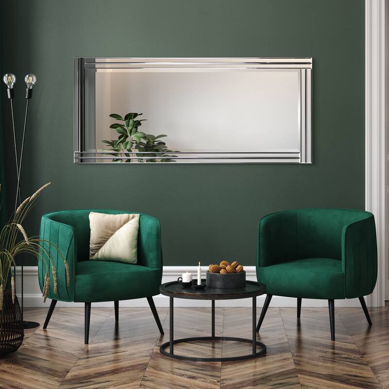 Moderno Stepped Beveled Rectangle Wall Mirror, Solid Wood Frame, 1"-Beveled Center Mirror, Ready to Hang - Clear