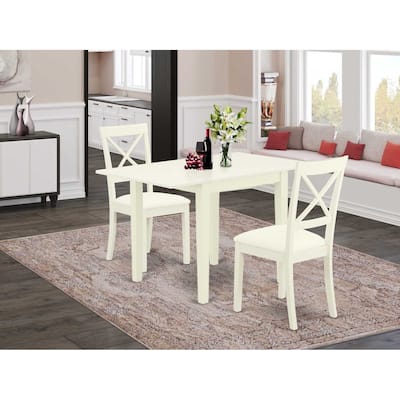HomeStock 3-Piece Linen White Finish Solid Wood Top Dining Table Set