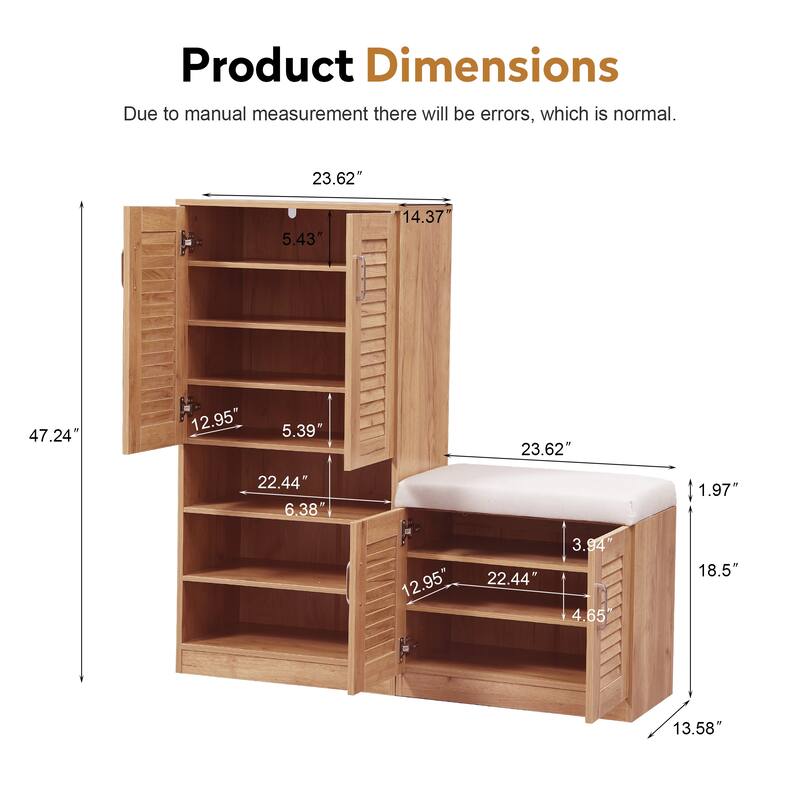 Multi functional Shoe Storage Cabinet with Bench & 7+3 Storage compartment