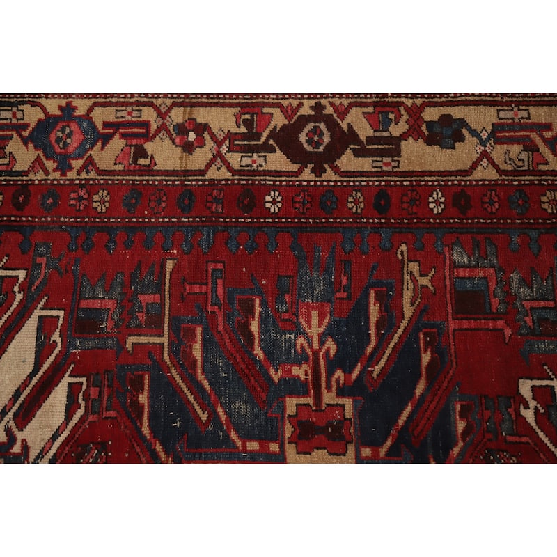 Hand Knotted Oriental 100% Wool Carpet Traditional Tribal Red Gharajeh Area Rug - 13' 8'' X 5' 1''