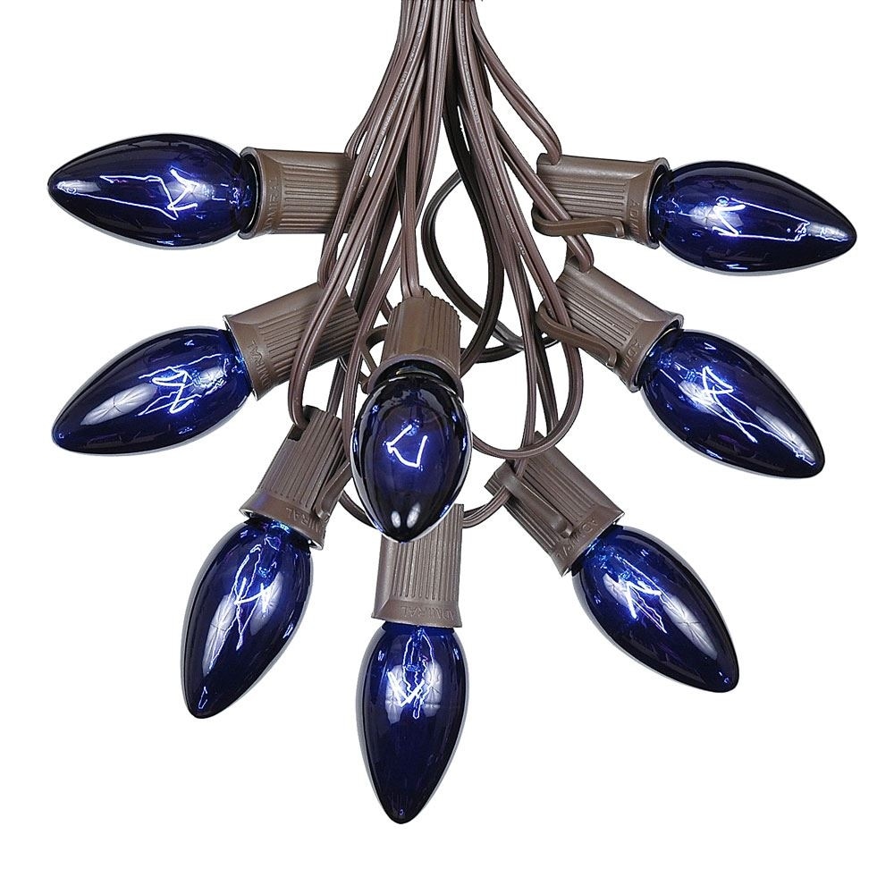 100 Foot C9 Christmas Light Set, Hanging Patio String Lights, Brown Wire