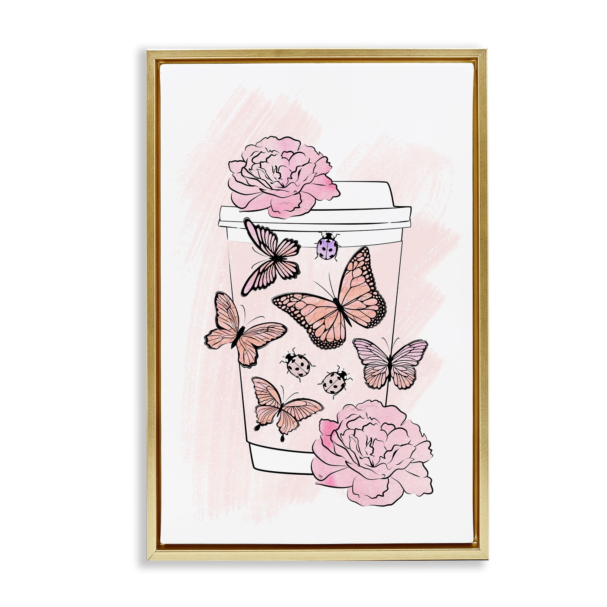 Stupell Romantic Coffee & Butterflies Framed Floater Canvas Wall Art Design By Martina Pavlova