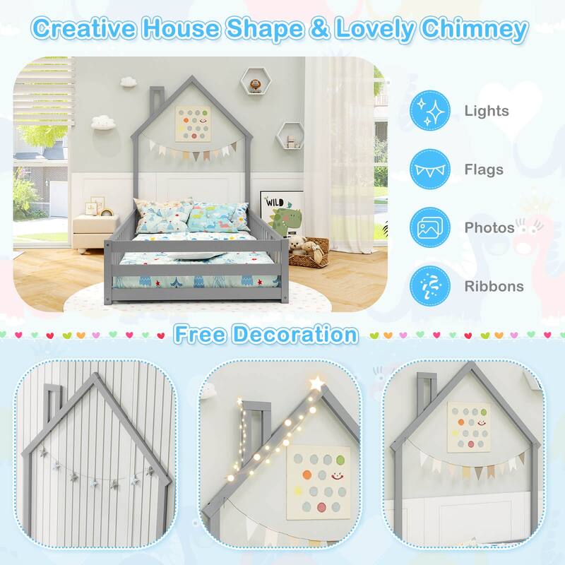 Costway Twin Size Montessori Floor Bed for Toddler with Lockable Door