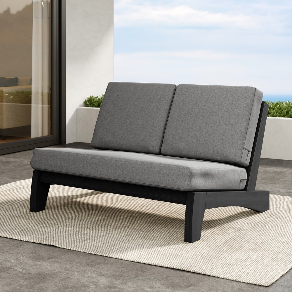 Outdoor Teak Wood Waterproof Armless Chair Loveseat with Cushions