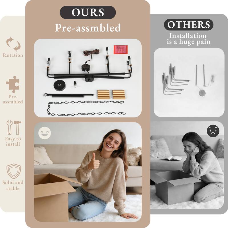 Modern 8-Light Black Gold Chandelier Classic Candle Light for Dining Room - D 30.7" x H 90" Max