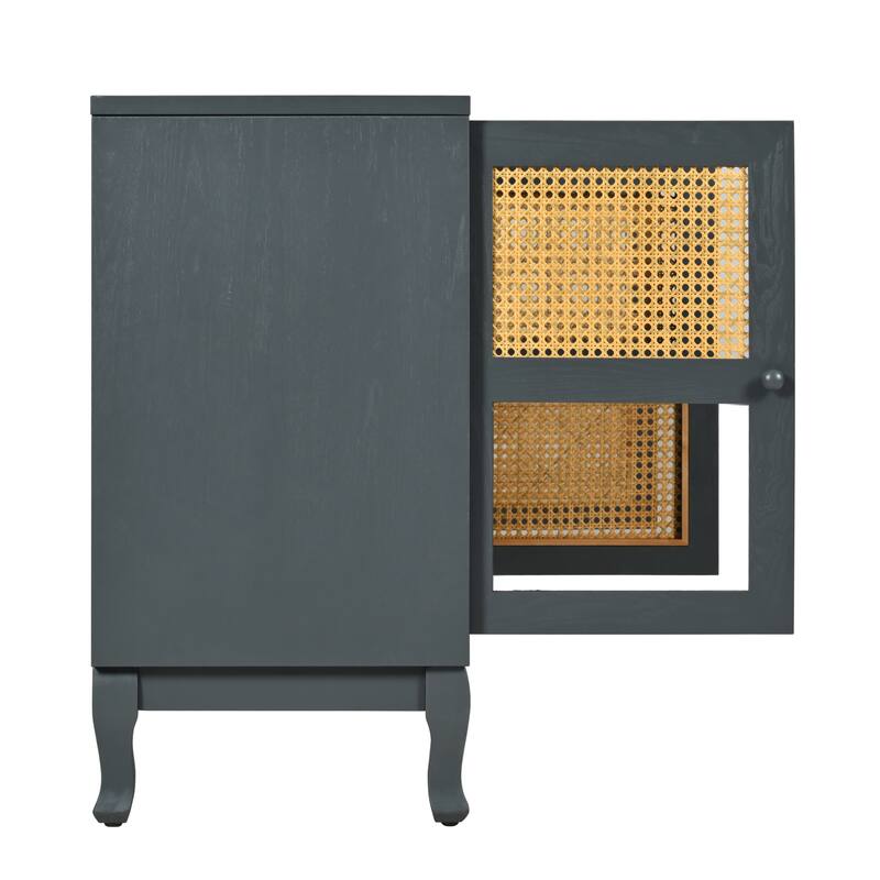Retro 4-Door Sideboard with Artificial Rattan Doors & Transparent Glass