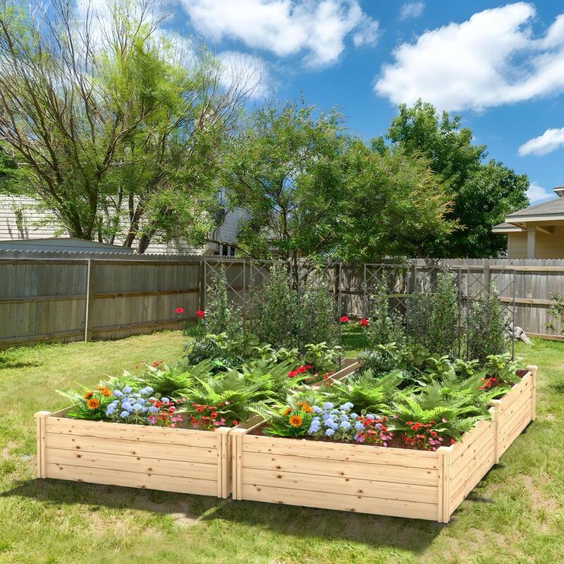 VEIKOUS Natural Wood Raised Garden Bed, Outdoor Planter Box for Vegetables, Flowers, Herbs, Natural Brown
