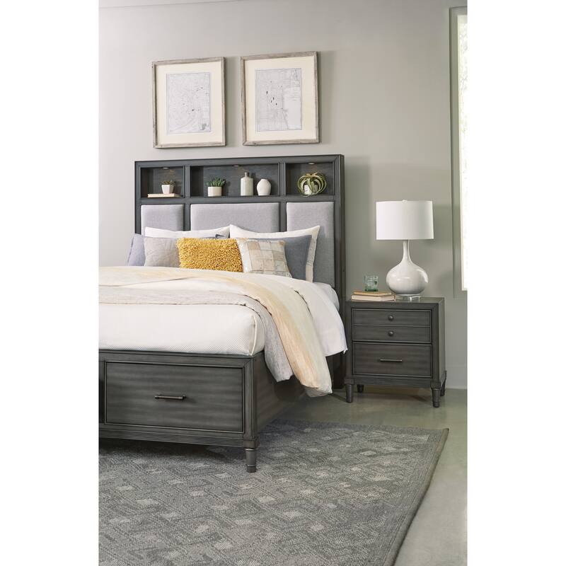 Transitional Gray Nightstand, Drawers, Versatile Look for Bedroom