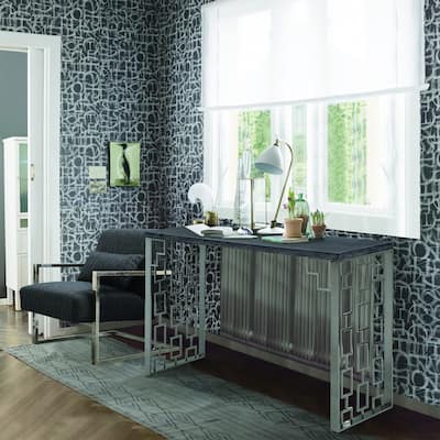 Skyline Charcoal Gray Wood and Stainless Steel Entry Way Sofa Console Table