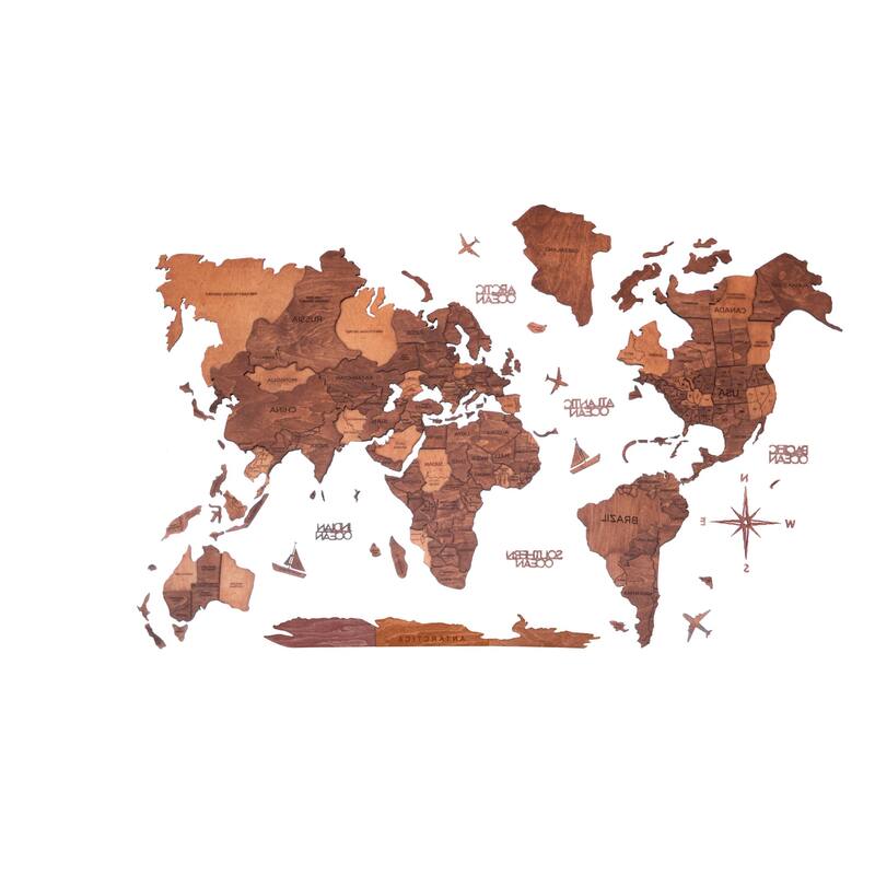 HomeRoots 47" X 79" Brown and Tan Wood World Map Hanging Dimensional Sculpture