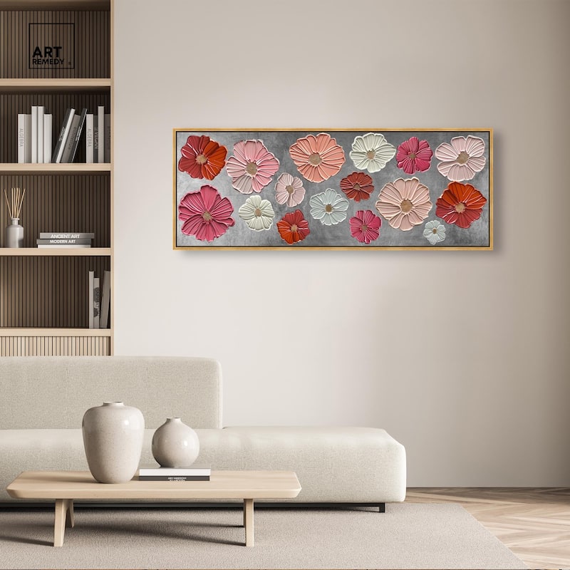 Floral Impasto Silver Panoramic Canvas by Art Remedy
