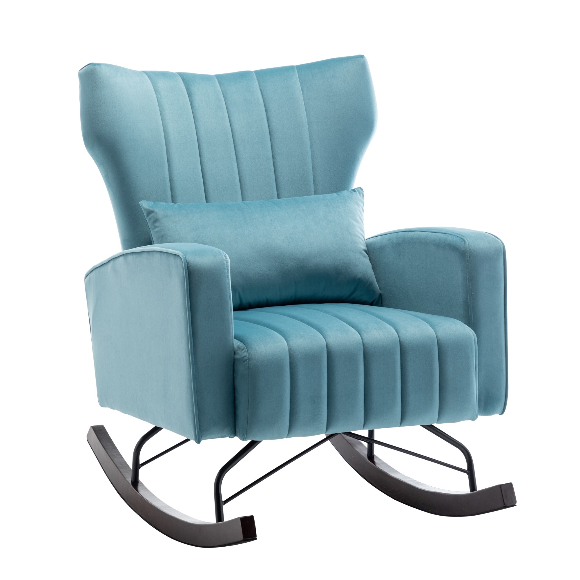 Blue velvet rocking chair store