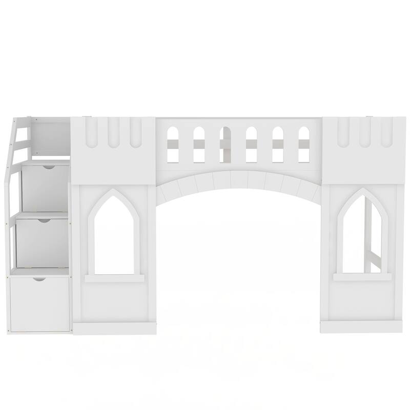 Twin Size Loft Bed with Storage Staircase and Window