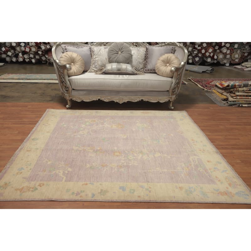 Hand Knotted Oriental 100% Wool Carpet Traditional Floral Purples Ziegler Area Rug - 7' 0'' X 6' 7''